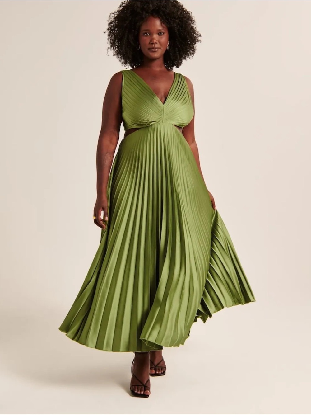 A&F Giselle Satin Pleated Cutout Maxi Dress In Green Size XL